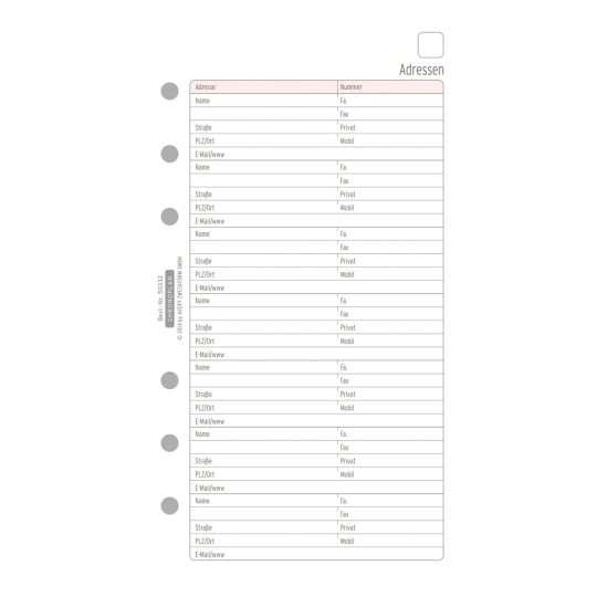 Abbildung Notizblatt, Artikel: 50332, Adressen Blatt,  Midi, Weiß, 96 x 172 mm, Inhalt: 16 Blätter / 1 Stück