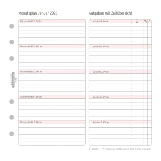 Abbildung Kalendarium, Artikel: 50516, Monatsplan, Midi, 2026, Weiß, 96 x 172 mm, Inhalt: 12 Blätter / 1 Stück