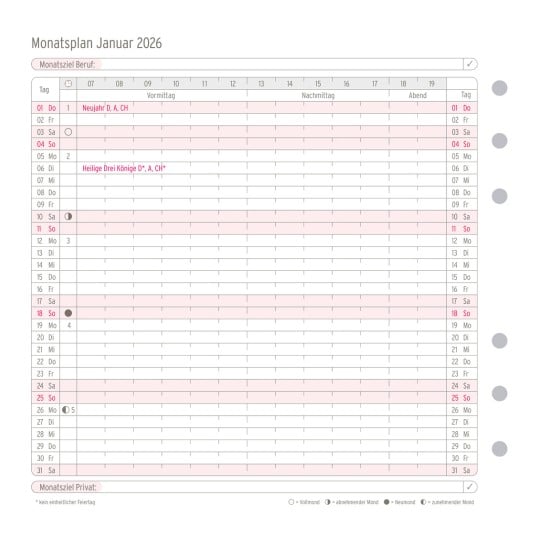 Abbildung Kalendarium, Artikel: 50516, Monatsplan,  Midi, 2026, Weiß, 96 x 172 mm