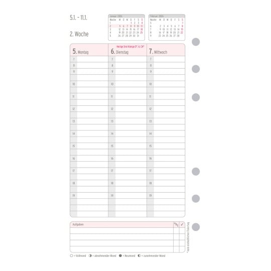 Abbildung Kalendarium, Artikel: 50546, Wochenplan, Midi, 2026, Weiß, 96 x 172 mm, Inhalt: 63 Blätter / 1 Stück