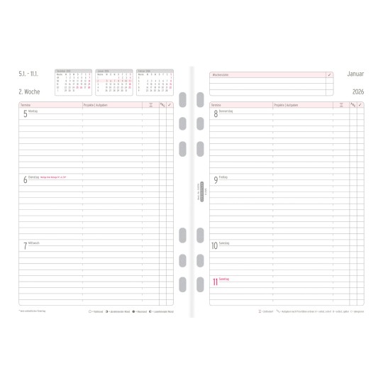 Abbildung Kalendarium, Artikel: 50576, Wochenplan,  A5, 2026, Weiß, 148 x 210 mm