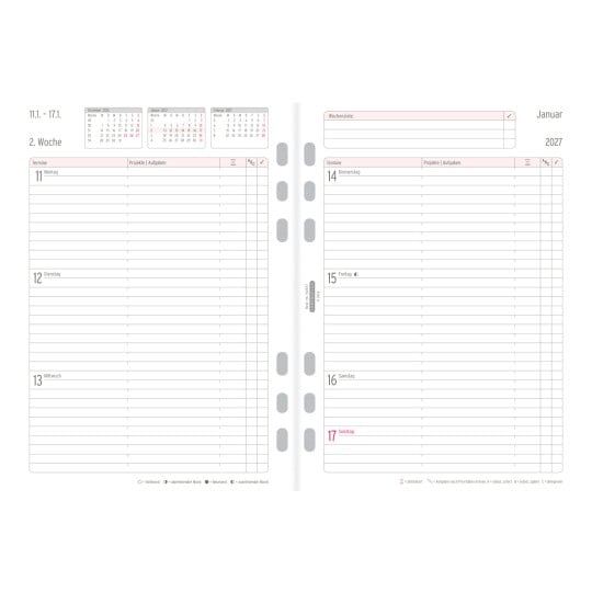 Abbildung Kalendarium, Artikel: 50577, Wochenplan, A5, 2027, 148 x 210 mm, Inhalt: 63 Blätter / 1 Stück