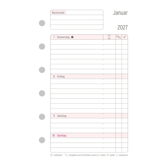 Abbildung Kalendarium, Artikel: 50617, Wochenplan, Mini, 2027, 79 x 125 mm, Inhalt: 59 Blätter / 1 Stück