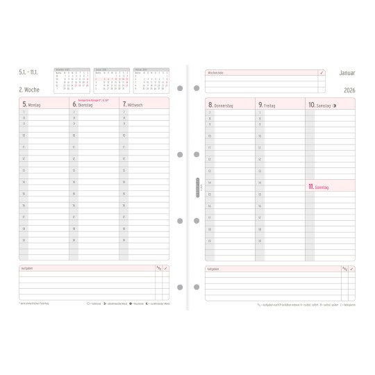 Abbildung Kalendarium, Artikel: 50706, Wochenplan,  A4, 2026, Weiß, 210 x 297 mm, Inhalt: 62 Blätter / 1 Stück