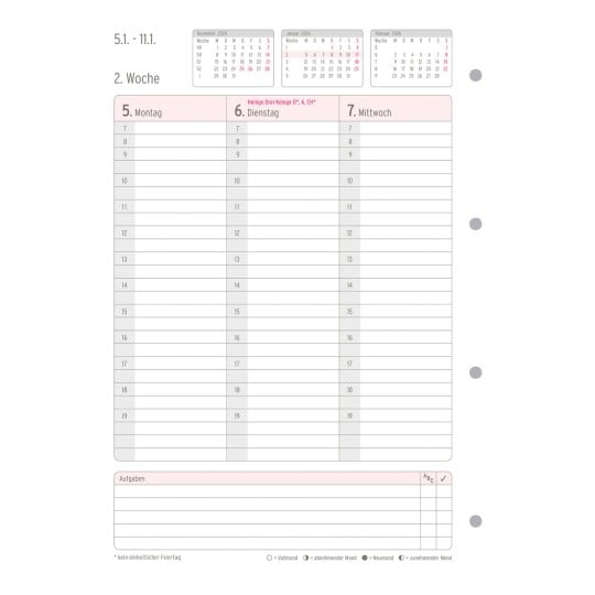 Abbildung Kalendarium, Artikel: 50706, Wochenplan, A4, 2026, Weiß, 210 x 297 mm, Inhalt: 62 Blätter / 1 Stück
