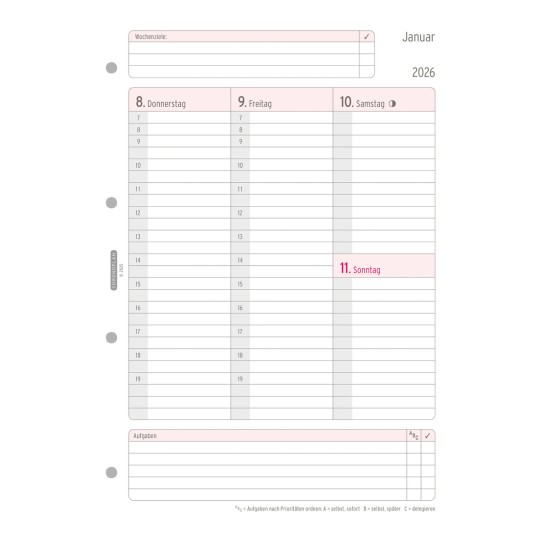 Abbildung Kalendarium, Artikel: 50706, Wochenplan, A4, 2026, Weiß, 210 x 297 mm, Inhalt: 62 Blätter / 1 Stück