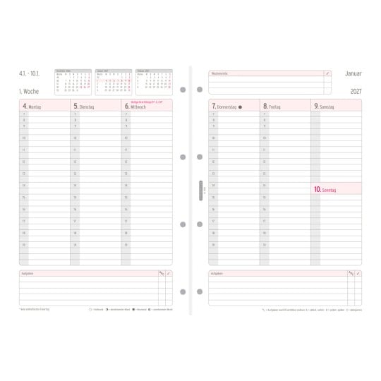 Abbildung Kalendarium, Artikel: 50707, Wochenplan, A5, 2027, 210 x 297 mm, Inhalt: 62 Blätter / 1 Stück