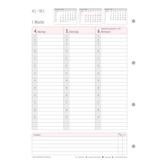 Abbildung Kalendarium, Artikel: 50707, Wochenplan, A5, 2027, 210 x 297 mm, Inhalt: 62 Blätter / 1 Stück