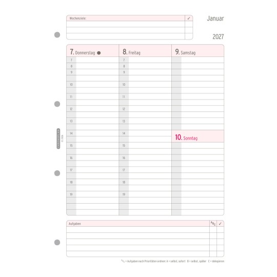 Abbildung Kalendarium, Artikel: 50707, Wochenplan, A5, 2027, 210 x 297 mm, Inhalt: 62 Blätter / 1 Stück