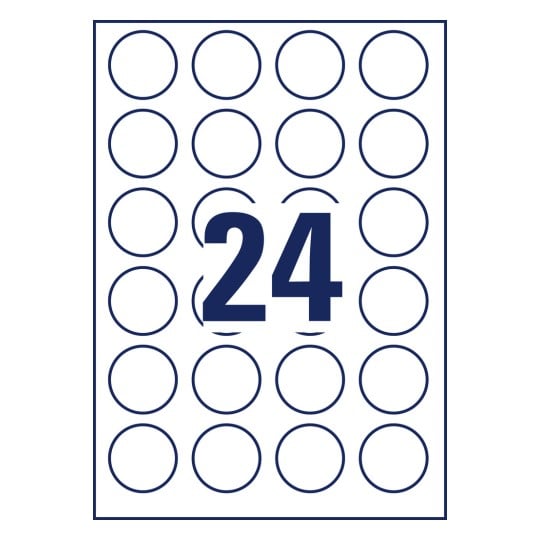 Stanzzeichnung Einzelbogen A4, Artikel: 5080, Runde Etiketten, ablösbar, Format: ⌀ 40 mm, 24 Etiketten/Bogen