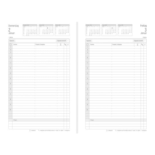 Abbildung Kalendarium, Artikel: 50815, Buchkalender,  Business edition A5, 2025, Schwarz, 140 x 215 x 19 mm, Inhalt: 126 Blätter / 1 Stück