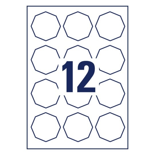 Stanzzeichnung Einzelbogen A4, Artikel: 5083, Achteckige Etiketten, ablösbar, Format: 61 x 60,3 mm, 12 Etiketten/Bogen
