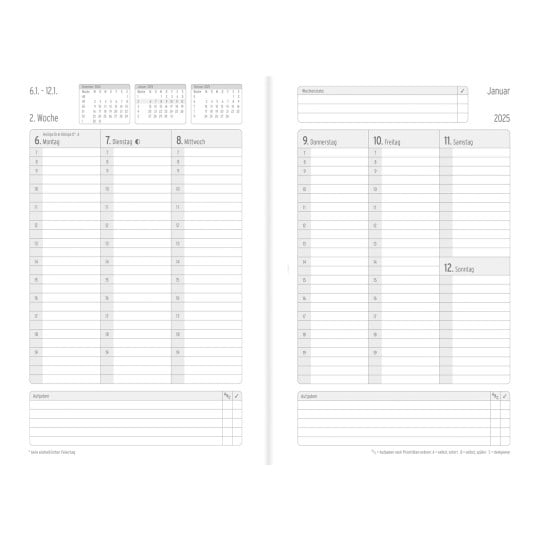 Abbildung Kalendarium, Artikel: 50935, Buchkalender,  White Edition A5, 2025, Weiß, 135 x 210 x 8 mm, Inhalt: 64 Blätter / 1 Stück