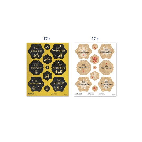 Abbildung Sortimentsübersicht, Artikel: 51050, Sortiment Weihnachtssticker, Format: 130 x 183 x 5 mm, 6 Sticker/Bogen