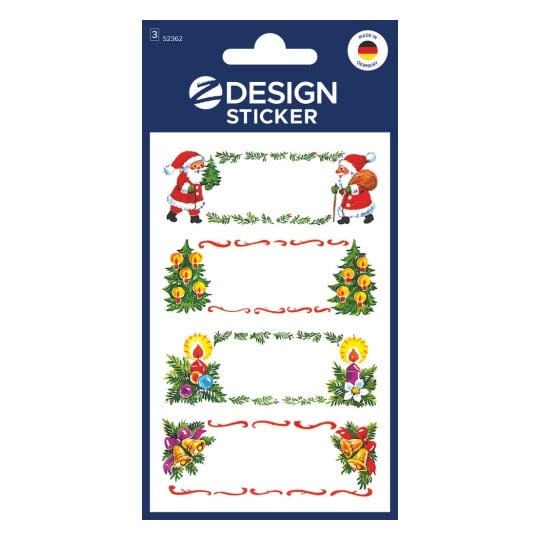 Packungsabbildung: Z-Design, Artikel: 52362, Weihnachtssticker, 85 x 160 mm, Kleinpackung, 12 Sticker / 3 Bögen