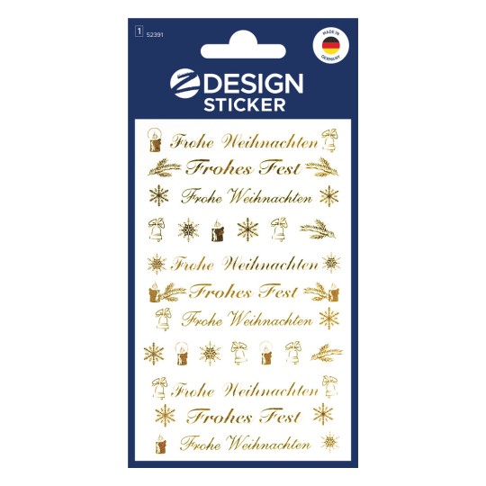 Packungsabbildung: Z-Design, Artikel: 52391, Weihnachtssticker, 85 x 160 mm, Kleinpackung, 9 Sticker / 1 Bogen
