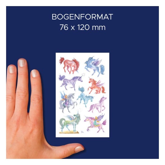 Größenvergleich mit Hand, Artikel: 53148, ein Bogen Kinder Aufkleber, Format: 85 x 160 mm, Farbe: Bunt