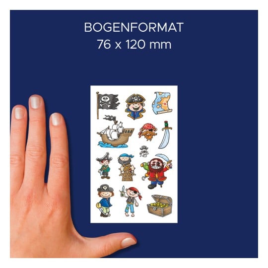 Größenvergleich mit Hand, Artikel: 53197, ein Bogen Kinder Aufkleber, Format: 85 x 160 mm, Farbe: Bunt