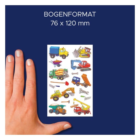 Größenvergleich mit Hand, Artikel: 53209, ein Bogen Kinder Aufkleber, Format: 85 x 160 mm, Farbe: Bunt