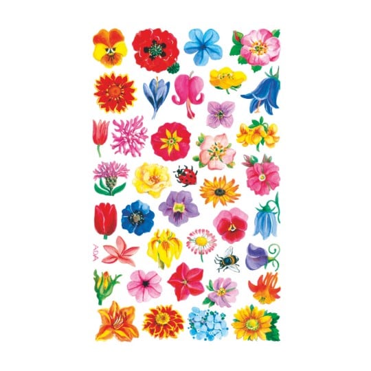 Abbildung Einzelbogen, Artikel: 54304, Blumenaufkleber, Format: 85 x 160 mm, 39 Sticker/Bogen