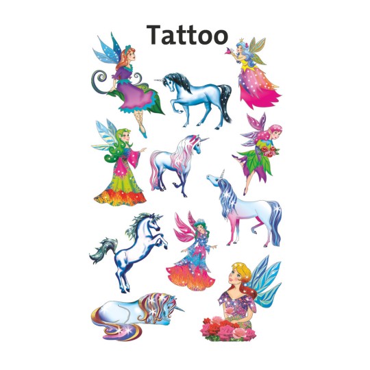 Abbildung Einzelbogen, Artikel: 56390, Kinder Tattoos, Format: 85 x 160 mm, 11 Tattoos/Bogen