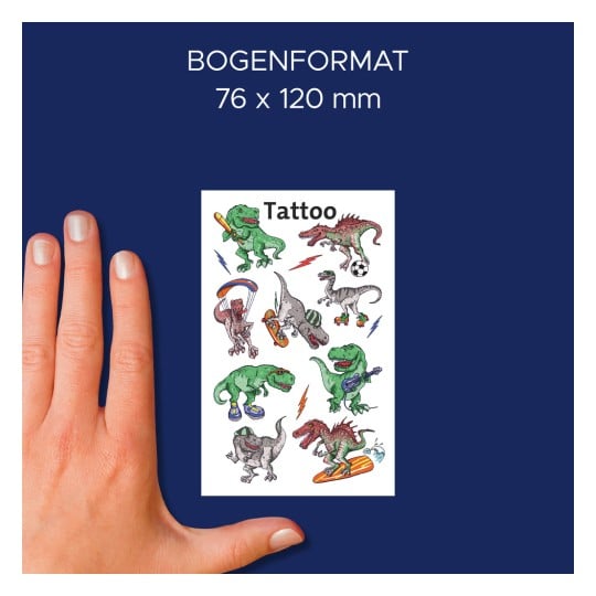 Größenvergleich mit Hand, Artikel: 56772, ein Bogen Kinder Tattoos, Format: 85 x 160 mm, Farbe: Bunt