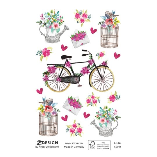 Abbildung Einzelbogen, Artikel: 56891, Deko Sticker, Format: 85 x 160 mm, 19 Sticker/Bogen