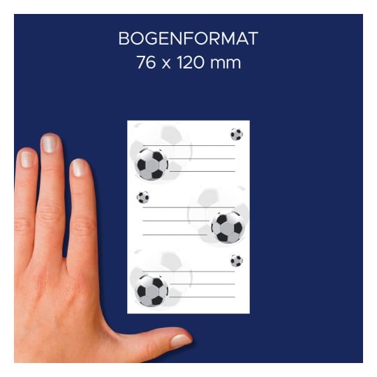 Größenvergleich mit Hand, Artikel: 59245, ein Bogen Buch-Etiketten, Format: 36 x 70 mm, Farbe: Schwarz, Weiß