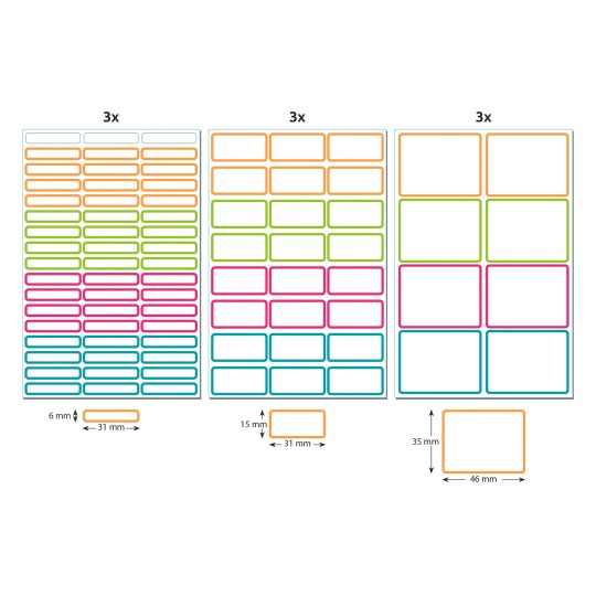 Abbildung Einzelbogen, Artikel: 59983, Set Namensaufkleber, Format: 130 x 183 x 5 mm, 27 Sticker/Bogen