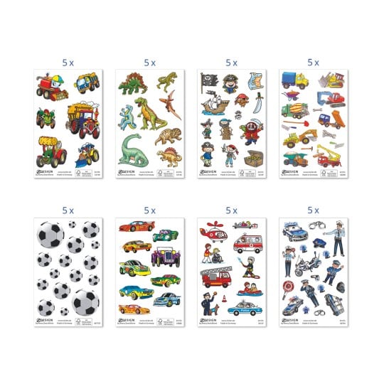 Abbildung Einzelbogen, Artikel: 59991, Sortiment Sticker, Format: 130 x 183 x 5 mm, 12 Sticker/Bogen