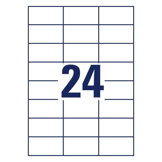 Stanzzeichnung Einzelbogen A4, Artikel: 6173, Universal-Etiketten, Format: 70 x 37 mm, 24 Etiketten/Bogen