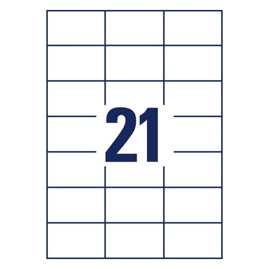 Stanzzeichnung Einzelbogen A4, Artikel: 6174, Universal-Etiketten, Format: 70 x 42,3 mm, 21 Etiketten/Bogen