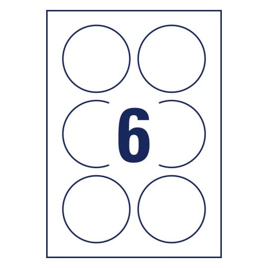 Stanzzeichnung Einzelbogen A4, Artikel: 6229-10, Runde Etiketten, Format: ⌀ 80 mm, 6 Etiketten/Bogen