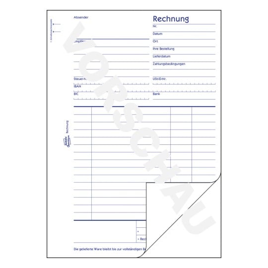 Formularabbildung: Avery Zweckform, Artikel: 704, Rechnung, 148 x 210 mm, A5, 2 x 50 Blatt/Buch