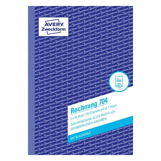 Produktabbildung: Avery Zweckform, Artikel: 704, Rechnung, 148 x 210 mm, A5, 2 x 50 Blatt/Buch