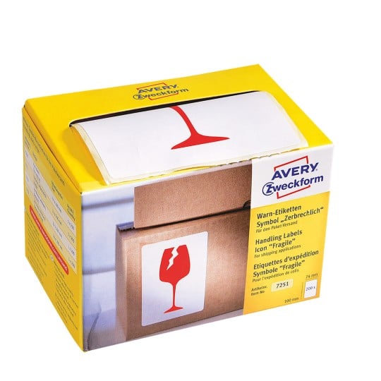 Packungsabbildung: Avery Zweckform Warnetiketten, vorgedruckt, Artikel:  7251, Format: 74 x 100 mm, Inhalt: 1 Etiketten / 1 Rolle,  Etiketten/Rolle
