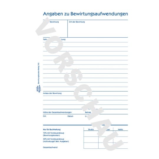 Formularabbildung: Avery Zweckform, Artikel: 745, Bewirtungskostenbeleg, 148 x 210 mm, A5, 50 Blatt/Buch