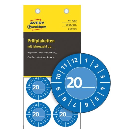 Abbildung Einzelbogen, Artikel: 7903, Prüfplaketten, Format: ⌀ 30 mm, 8 Prüfplaketten/Bogen