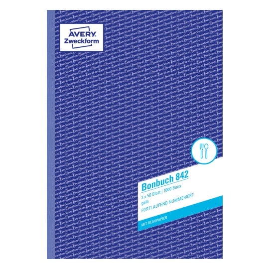 Produktabbildung: Avery Zweckform, Artikel: 842, Bonbuch, 210 x 297 mm, A4, 2 x 50 Blatt/Buch
