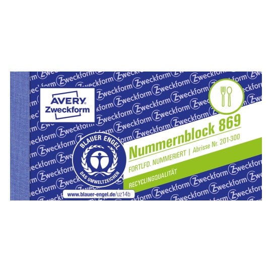 Produktabbildung: Avery Zweckform, Artikel: 869-10-3, Nummernblock, 105 x 53 mm, Kleinpackung, 1000 Nummern/Block, 10 Blöcke/Stück