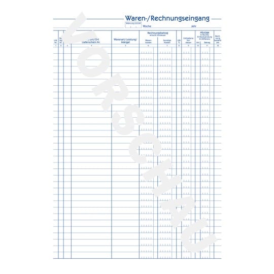 Formularabbildung: Avery Zweckform, Artikel: 930, Waren-/Rechnungseingangsbuch, 210 x 297 mm, A4, 50 Blatt/Buch