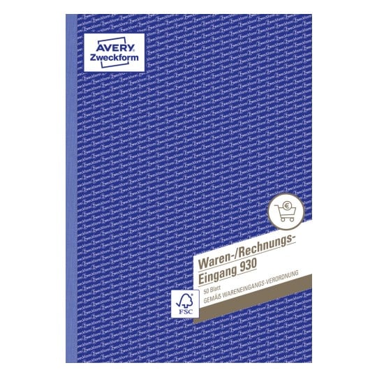 Produktabbildung: Avery Zweckform, Artikel: 930, Waren-/Rechnungseingangsbuch, 210 x 297 mm, A4, 50 Blatt/Buch