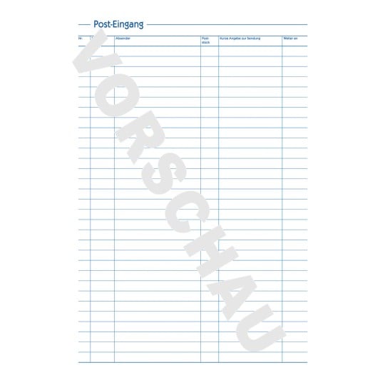 Formularabbildung: Avery Zweckform, Artikel: 931, Post-Ein-/Ausgangsbuch, 210 x 297 mm, A4, 50 Blatt/Buch