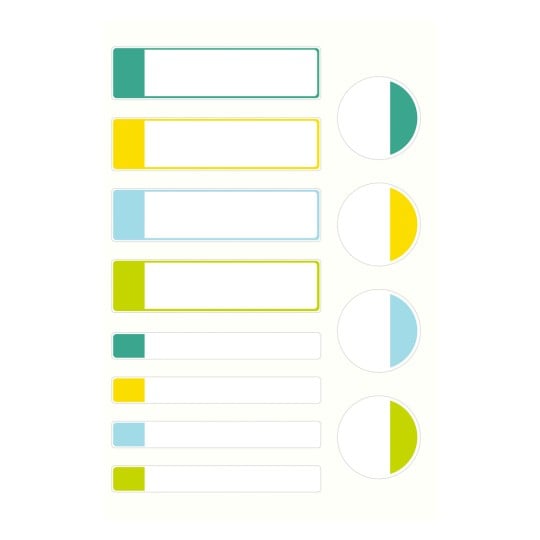 Das Bild enthält verschiedene horizontale Balken und kreisförmige Tortendiagramme, wobei einige Abschnitte gefüllt und andere leer sind, dargestellt in verschiedenen Farben.