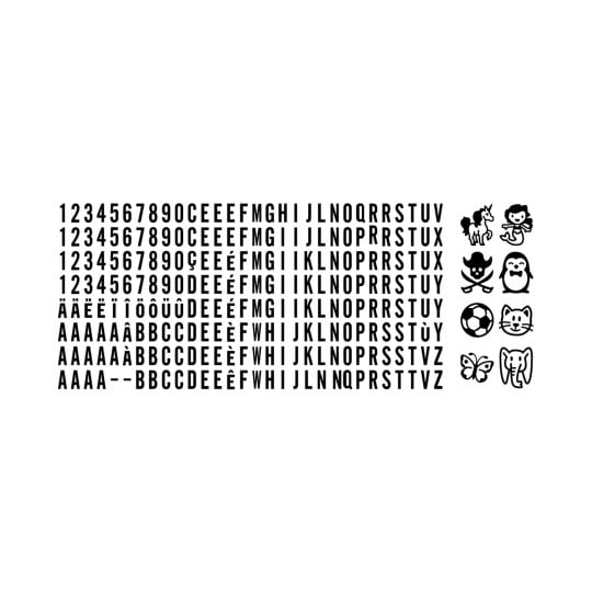 Übersicht Stempelsymbole: Artikel:  CSTAMP.EU, mit einer Vielzahl an Buchstaben, Zahlen und Sonderzeichen