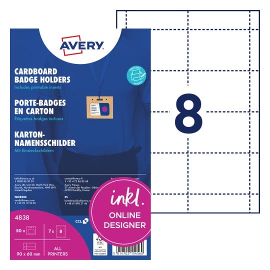 Avery-Verpackung für Ausweishüllen aus Karton mit Musterausweis und großer Nummer 8?