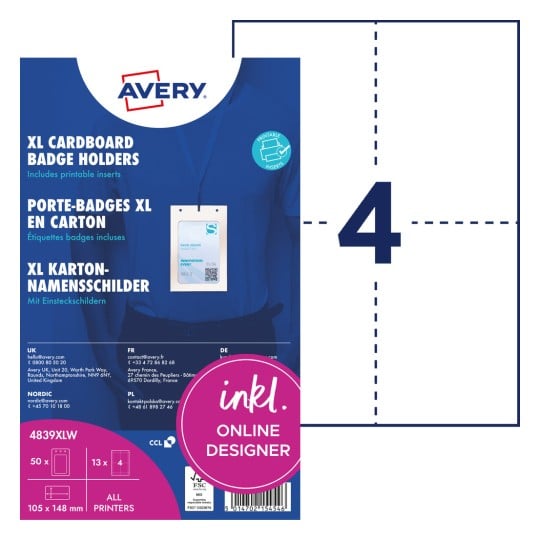 Avery XL-Verpackung für Ausweishüllen aus Karton mit Muster-Ausweis und großer Nummer 4?