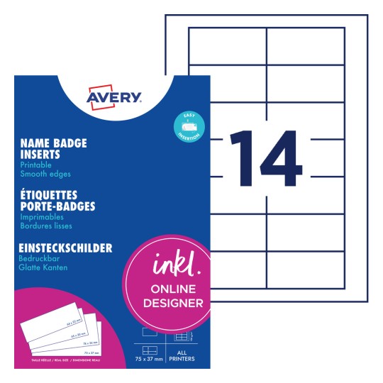 Avery-Namensschild-Einschübe, Packung mit Etikettenblatt und großer Nummer 14?