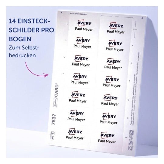 Bogen mit Avery-Namensschild-Etiketten mit der Aufschrift „Paul Meyer“ in zwei Spalten?