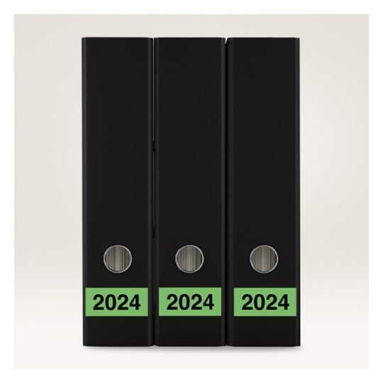 The image features three black folders, each labeled with the year 2024 in bright green.